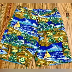 Polo Ralph Lauren Swim Trunks Mens Island Scene Hawaiian Surf Tropical EUC Sz 36